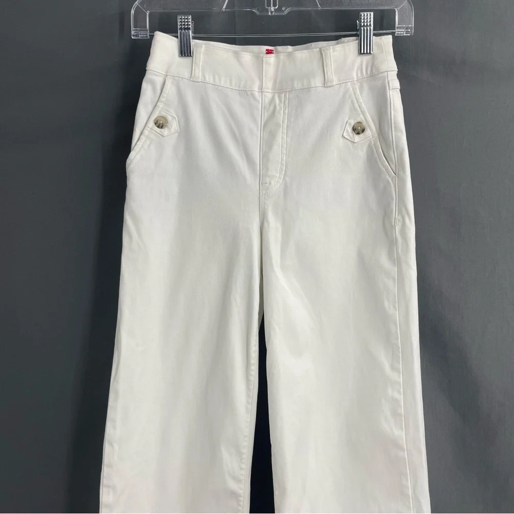 SPANX Stretch Twill Cropped Wide Leg Bright White Comfort Business Casual Pant - Picture 6 of 12